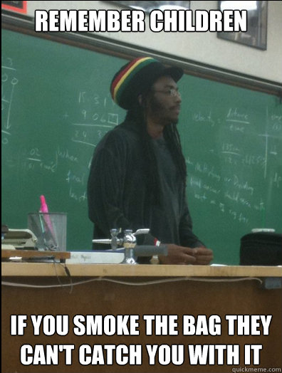 remember children if you smoke the bag they can't catch you with it  Rasta Science Teacher