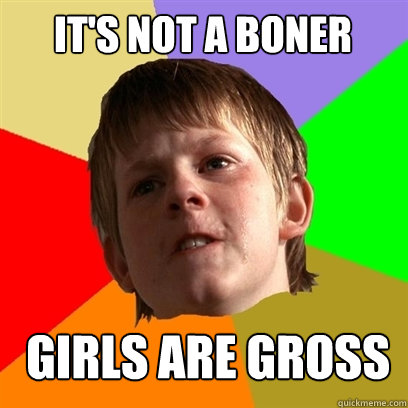 It's not a boner GIrls are gross Caption 3 goes here  Angry School Boy