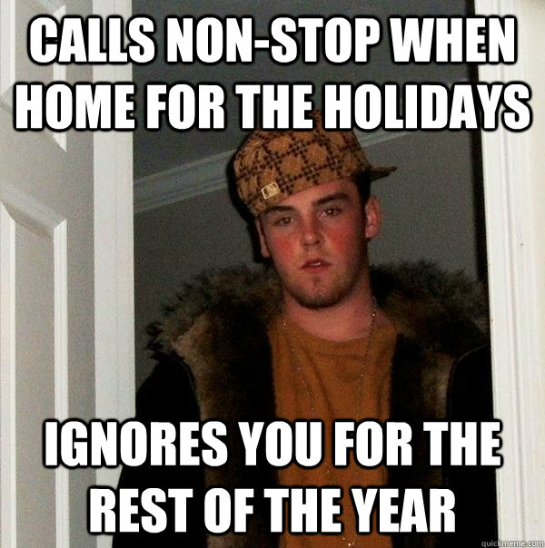 calls non-stop when home for the holidays ignores you for the rest of the year  Scumbag Steve