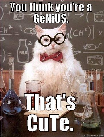 YOU THINK YOU'RE A GENIUS. THAT'S CUTE. Chemistry Cat