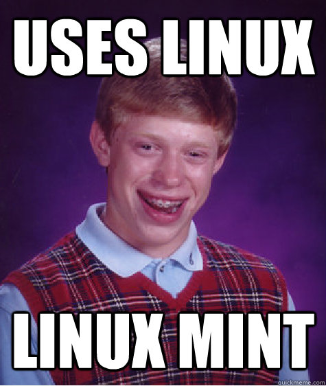 uses linux linux mint  Bad Luck Brian