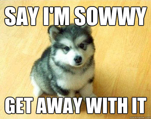 say i'm sowwy get away with it - say i'm sowwy get away with it  Baby Courage Wolf