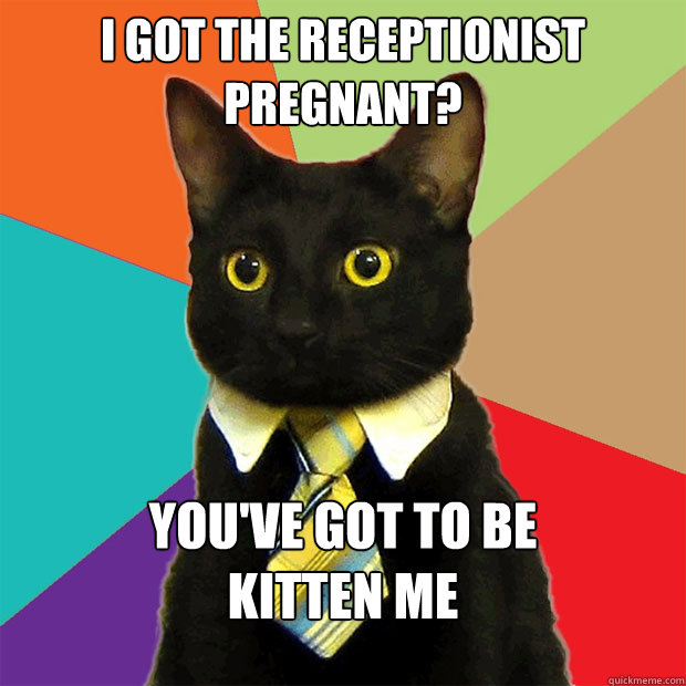 i Got the receptionist pregnant? You've got to be 
kitten me  Business Cat