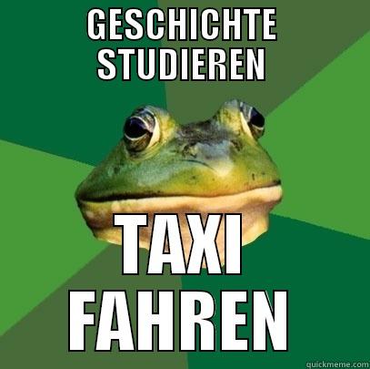 GESCHICHTE STUDIEREN TAXI FAHREN Foul Bachelor Frog