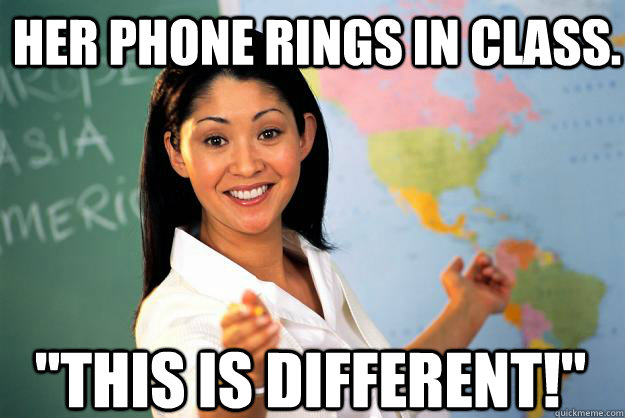 her phone rings in class. 