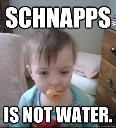 Schnapps is not water.  Party Toddler