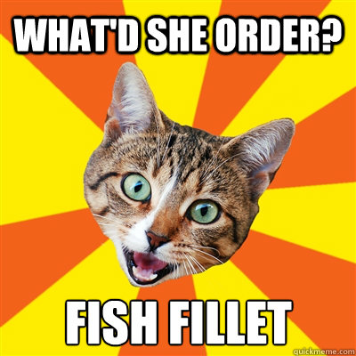 What'd she order? Fish Fillet  Bad Advice Cat