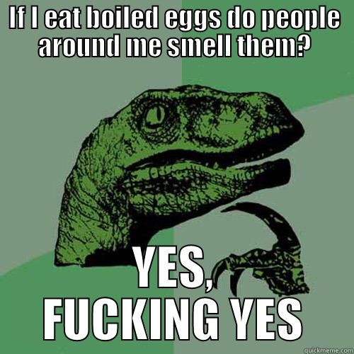 IF I EAT BOILED EGGS DO PEOPLE AROUND ME SMELL THEM? YES, FUCKING YES Philosoraptor