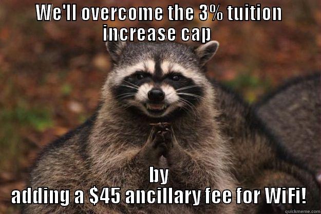 WE'LL OVERCOME THE 3% TUITION INCREASE CAP  BY ADDING A $45 ANCILLARY FEE FOR WIFI! Evil Plotting Raccoon