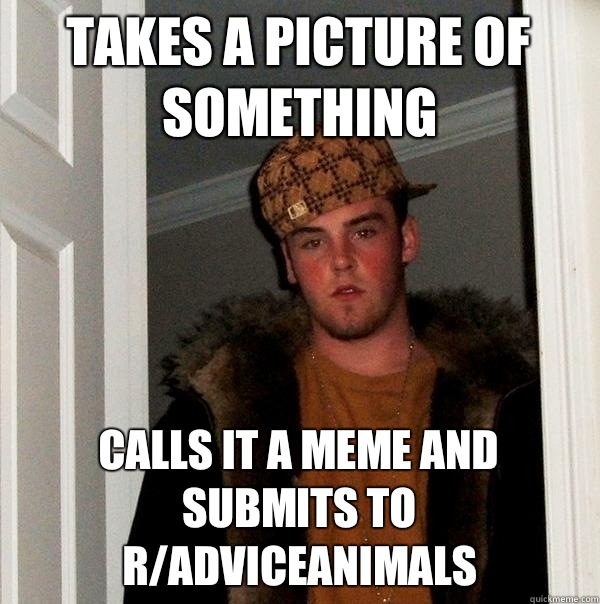 Takes a picture of something Calls it a meme and submits to r/adviceanimals - Takes a picture of something Calls it a meme and submits to r/adviceanimals  Scumbag Steve