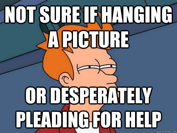 not sure if hanging a picture or desperately pleading for help  Futurama Fry