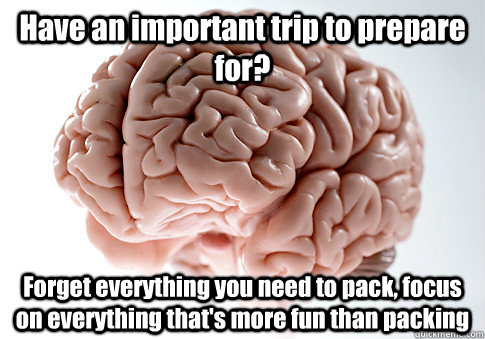 Have an important trip to prepare for? Forget everything you need to pack, focus on everything that's more fun than packing  Scumbag Brain