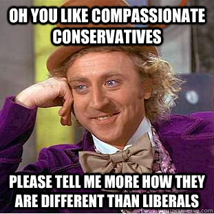 Oh you like compassionate conservatives Please tell me more how they are different than liberals  Condescending Wonka