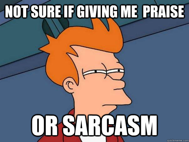 Not sure if giving me  praise or sarcasm   Futurama Fry