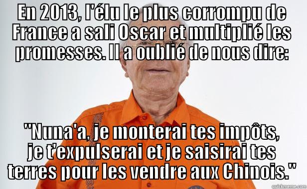 EN 2013, L'ÉLU LE PLUS CORROMPU DE FRANCE A SALI OSCAR ET MULTIPLIÉ LES PROMESSES. IL A OUBLIÉ DE NOUS DIRE: 