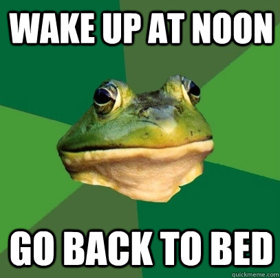 wake up at noon go back to bed  Foul Bachelor Frog