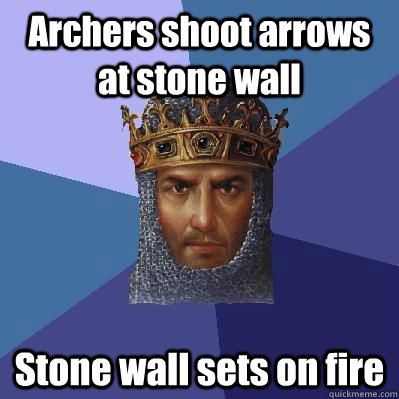 Archers shoot arrows at stone wall Stone wall sets on fire  Age of Empires