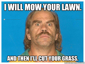 I will mow your lawn. And then I'll cut your grass.  Meme