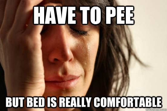 Have to pee But bed is really comfortable  First World Problems