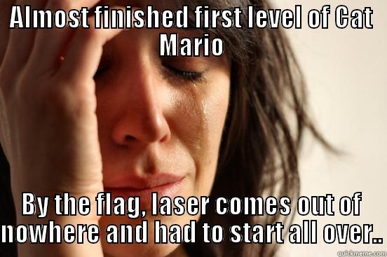 Cat Mario problems - ALMOST FINISHED FIRST LEVEL OF CAT MARIO BY THE FLAG, LASER COMES OUT OF NOWHERE AND HAD TO START ALL OVER.. First World Problems