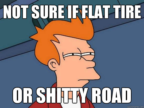 Not sure if flat tire Or shitty road  Futurama Fry