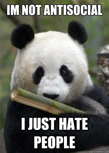 im not antisocial  i just hate people   Leave me alone panda