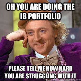 Oh you are doing the IB portfolio please tell me how hard you are struggling with it  Condescending Wonka