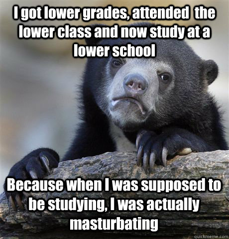 I got lower grades, attended  the lower class and now study at a lower school Because when I was supposed to be studying, I was actually masturbating  Confession Bear