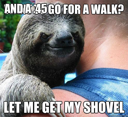 Want to go for a walk? let me get my shovel and a .45  Suspiciously Evil Sloth