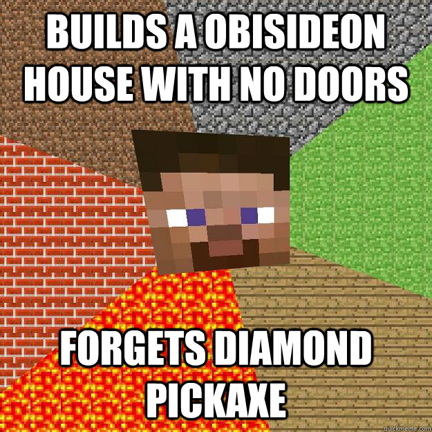 Builds a Obisideon House with no doors Forgets Diamond Pickaxe  Minecraft