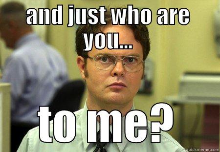 excuse me? - AND JUST WHO ARE YOU... TO ME? Schrute