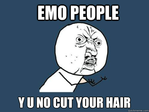 emo people y u no cut your hair  Y U No