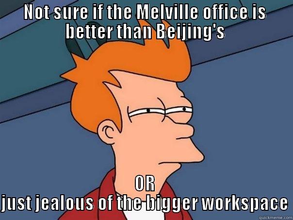 NOT SURE IF THE MELVILLE OFFICE IS BETTER THAN BEIJING'S OR JUST JEALOUS OF THE BIGGER WORKSPACE Futurama Fry