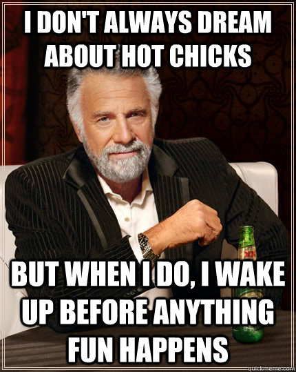 i don't always dream about hot chicks but when I do, i wake up before anything fun happens - i don't always dream about hot chicks but when I do, i wake up before anything fun happens  The Most Interesting Man In The World