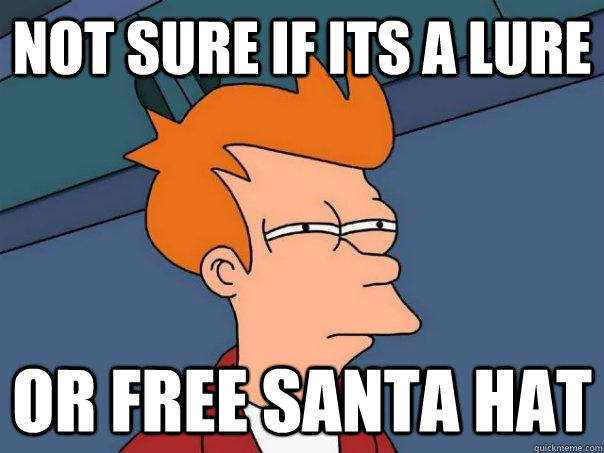 Not sure if its a lure or free santa hat  Futurama Fry