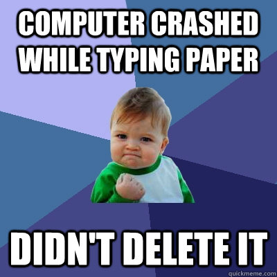 Computer crashed while typing paper Didn't delete it - Computer crashed while typing paper Didn't delete it  Success Kid