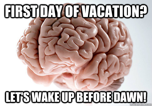 First day of vacation? Let's wake up before dawn! - First day of vacation? Let's wake up before dawn!  Scumbag Brain