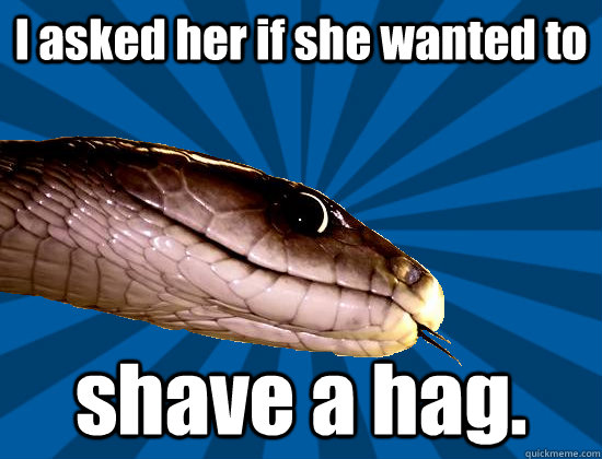 I asked her if she wanted to  shave a hag.  Spoonerism Snake