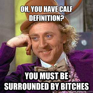 Oh, you have calf definition? You must be surrounded by bitches  Condescending Wonka