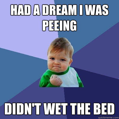 Had a dream I was peeing Didn't wet the bed  