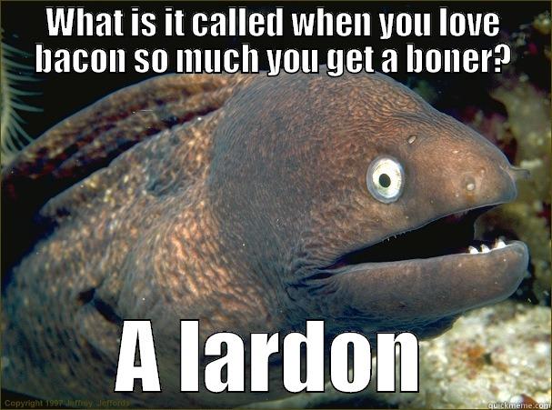 WHAT IS IT CALLED WHEN YOU LOVE BACON SO MUCH YOU GET A BONER? A LARDON Bad Joke Eel