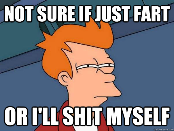 not sure if just fart or I'll shit myself - not sure if just fart or I'll shit myself  Futurama Fry