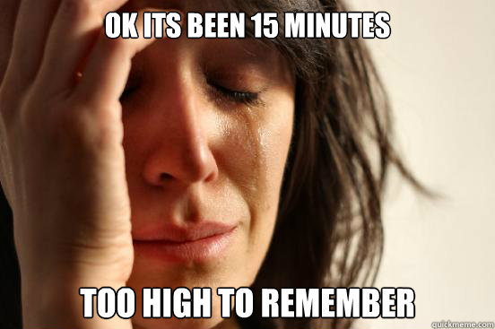 Ok its been 15 minutes Too High To Remember  First World Problems