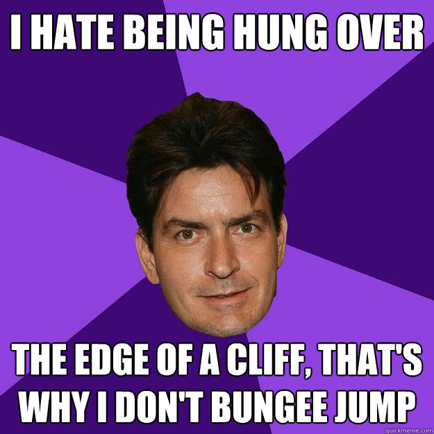 i hate being hung over the edge of a cliff, that's why i don't bungee jump  Clean Sheen