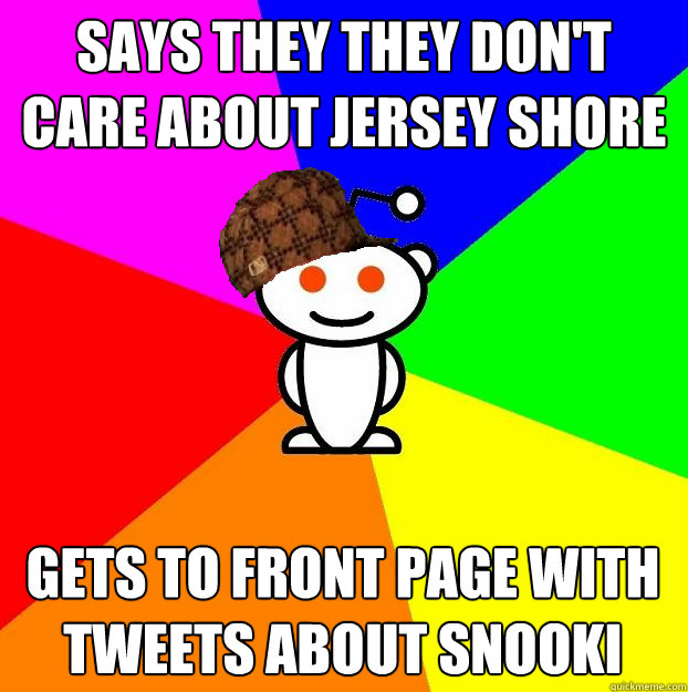 Says they they don't care about Jersey Shore Gets to front page with tweets about Snooki - Says they they don't care about Jersey Shore Gets to front page with tweets about Snooki  Scumbag Redditor