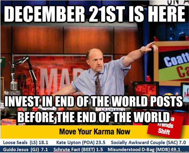 December 21st is here Invest in end of the world posts before the end of the world  Jim Kramer with updated ticker