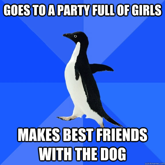 Goes to a party full of girls makes best friends with the dog - Goes to a party full of girls makes best friends with the dog  Socially Awkward Penguin