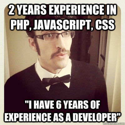 2 years experience in php, javascript, css  