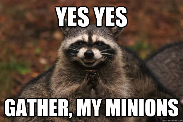 YES YES Gather, mY minions - YES YES Gather, mY minions  Evil Plotting Raccoon