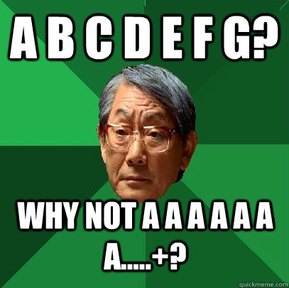 A B C D E F G? Why not A A A A A A A.....+?  High Expectations Asian Father